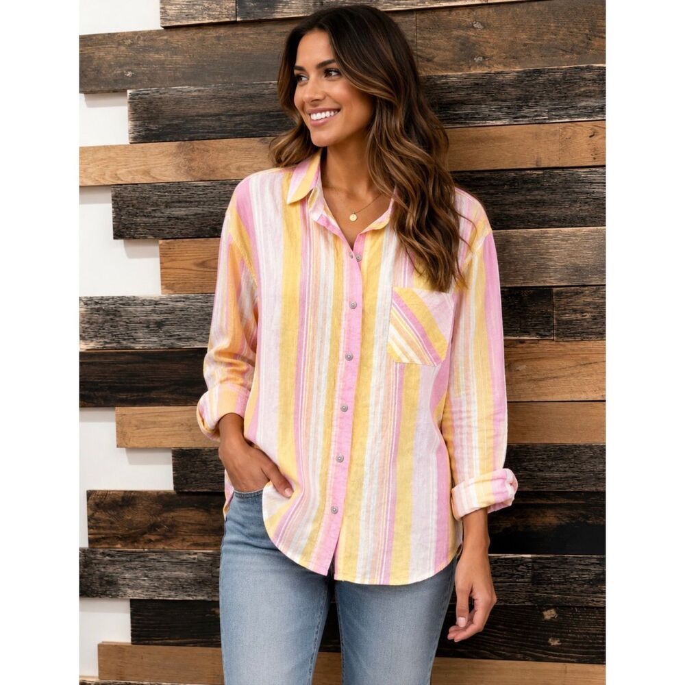 Escape by Habitat clothing button front linen top blouse size L